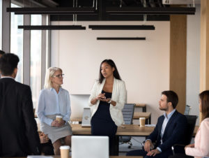 Woman leading meeting